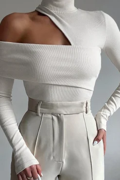 MICAS Long Sleeve Tops|Long Sleeves Tops-Solid Asymmetrical Long-Sleeve Top