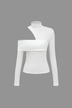 MICAS Long Sleeve Tops|Long Sleeves Tops-Solid Asymmetrical Long-Sleeve Top