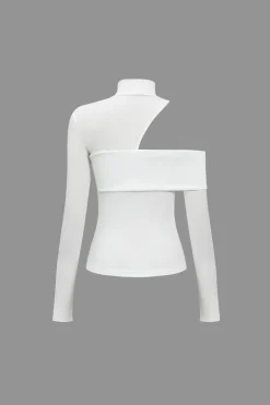 MICAS Long Sleeve Tops|Long Sleeves Tops-Solid Asymmetrical Long-Sleeve Top