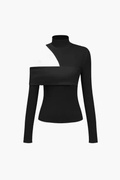 MICAS Long Sleeve Tops|Long Sleeves Tops-Solid Asymmetrical Long-Sleeve Top
