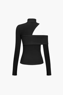 MICAS Long Sleeve Tops|Long Sleeves Tops-Solid Asymmetrical Long-Sleeve Top
