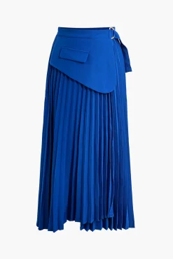 MICAS Skirts-Solid Asymmetrical Pleated Skirt