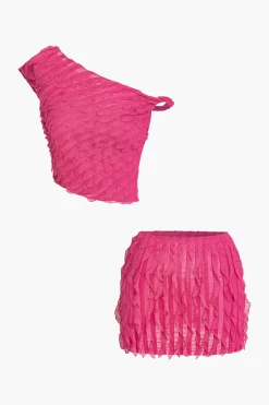 MICAS Skirt Sets-Solid Asymmetrical Ruffle Skirt Set RASPBERRY