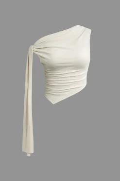 MICAS Skirt Sets|Vacation Sets-Solid Asymmetrical Top And Twist Slit Skirt Set NUDE