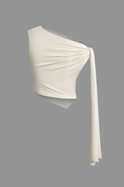 MICAS Skirt Sets|Vacation Sets-Solid Asymmetrical Top And Twist Slit Skirt Set NUDE