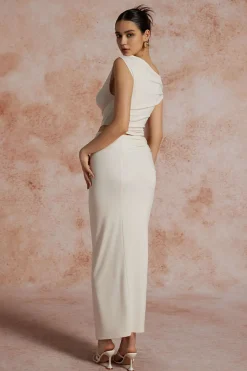 MICAS Skirt Sets|Vacation Sets-Solid Asymmetrical Top And Twist Slit Skirt Set NUDE