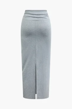 MICAS Skirt Sets-Solid Asymmetrical Twist Knot Top And Midi Skirt Set GRAY
