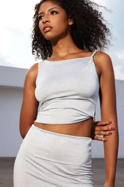 MICAS Skirt Sets-Solid Asymmetrical Twist Knot Top And Midi Skirt Set GRAY