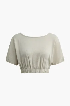 MICAS Short Sets-Solid Backless Bow Knotted Short Set KHAKI