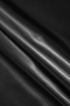 MICAS Mini Dresses-Solid Backless Halter Faux Leather Mini Dress BLACK