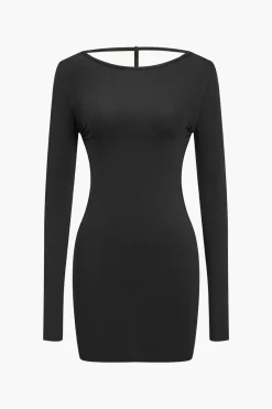 MICAS Long Sleeve Dresses|Mini Dresses-Solid Backless Long Sleeve Mini Dress BLACK
