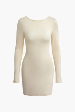 MICAS Long Sleeve Dresses|Mini Dresses-Solid Backless Long-Sleeve Mini Dress