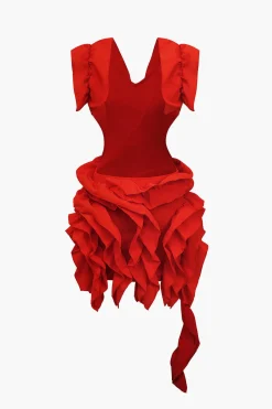 MICAS Midi Dresses-Solid Backless Pleated Ruffle Midi Dress