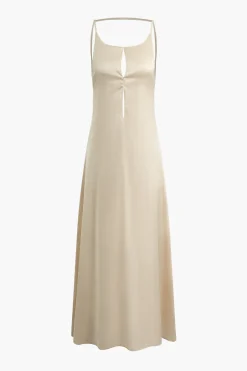 MICAS Maxi Dresses-Solid Backless Slip Maxi Dress BEIGE