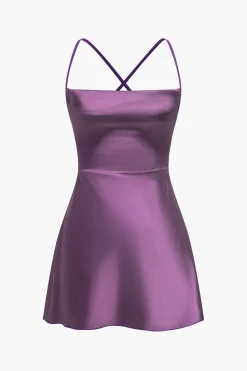 MICAS Lingerie & Sleepwear-Solid Backless Tie-Up Night Dress PURPLE