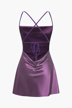 MICAS Lingerie & Sleepwear-Solid Backless Tie-Up Night Dress PURPLE