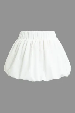 MICAS Skirts-Solid Basic Puff Mini Skirt WHITE