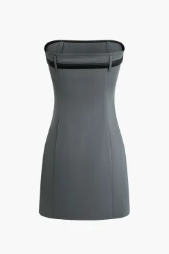 MICAS Mini Dresses-Solid Belted Strapless Mini Dress GRAY