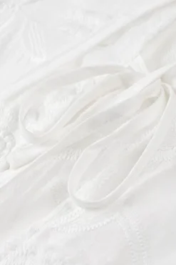 MICAS Blouses & Shirts-Solid Bow Embroidery Tie-Up Short-Sleeve Shirt WHITE