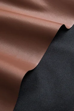 MICAS Mini Dresses-Solid Bow Faux Leather Off Shoulder Mini Dress BROWN