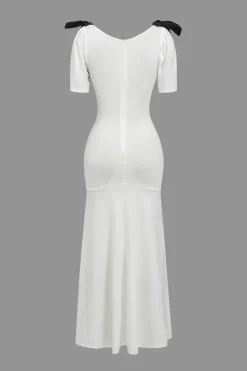 MICAS Maxi Dresses-Solid Bow Tie-Up Maxi Dress WHITE