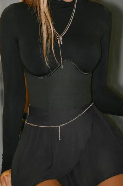 MICAS Long Sleeve Tops|Long Sleeves Tops-Solid Bustier Long Sleeve Top