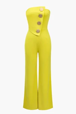 MICAS Jumpsuits & Rompers-Solid Button Asymmetrical Jumpsuit
