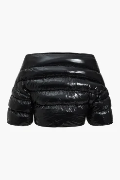 MICAS Outerwear|Outerwear-Solid Button Boat Neck Puffer BLACK