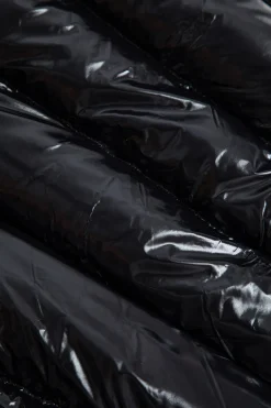 MICAS Outerwear|Outerwear-Solid Button Boat Neck Puffer BLACK