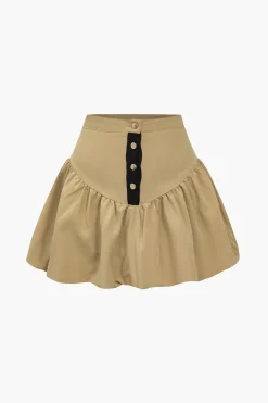 MICAS Skirt Sets-Solid Button Fake Pockets Skirt Set KHAKI