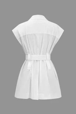 MICAS Blouses & Shirts-Solid Button Pocket Belted Short-Sleeve Shirt WHITE