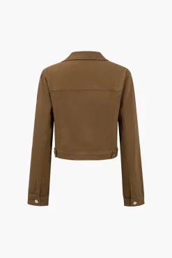 MICAS Outerwear|Outerwear-Solid Button Pocket Denim Outerwear MOCHA