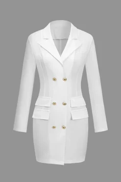 MICAS Long Sleeve Dresses|Mini Dresses-Solid Button Pocket Long Sleeve Mini Dress WHITE