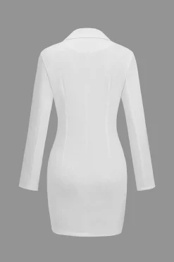 MICAS Long Sleeve Dresses|Mini Dresses-Solid Button Pocket Long Sleeve Mini Dress WHITE