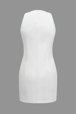 MICAS Mini Dresses-Solid Button Sleeveless Mini Dress WHITE