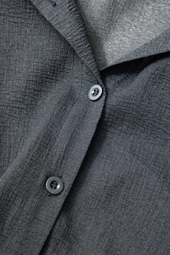 MICAS Long Sleeve Tops|Long Sleeves Tops-Solid Button Up Long Sleeve Shirt And Ruffle Hem Mini Skirt Set BLACK