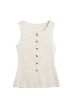 MICAS Outerwear|Outerwear-Solid Button Up Vest WHITE