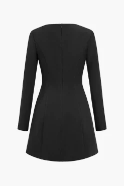 MICAS Long Sleeve Dresses|Mini Dresses-Solid Button Zipper Asymmetrical Mini Dress BLACK