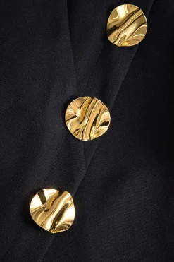 MICAS Long Sleeve Dresses|Mini Dresses-Solid Button Zipper Asymmetrical Mini Dress BLACK