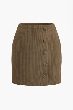MICAS Skirts-Solid Corduroy Mini Skirt LIGHT BROWN
