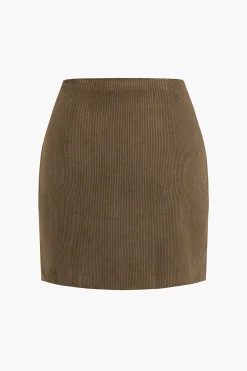 MICAS Skirts-Solid Corduroy Mini Skirt LIGHT BROWN