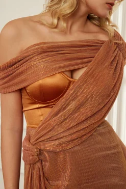 MICAS Maxi Dresses-Solid Corset Asymmetrical Maxi Dress