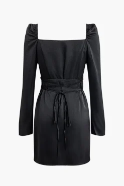 MICAS Long Sleeve Dresses|Mini Dresses-Solid Cowl Neck Long Sleeve Mini Dress BLACK