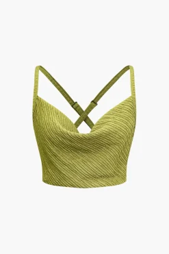 MICAS Skirt Sets-Solid Cowl Neck Top And Fringe Ruched Skirt Set LIME