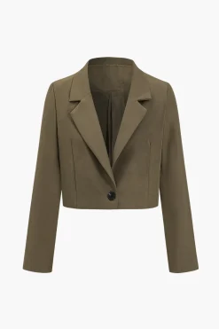 MICAS Blazers|Outerwear-Solid Crop Button Blazer