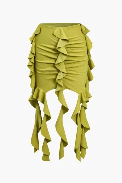 MICAS Skirt Sets-Solid Crop Tank Top And Ruffle Skirt Set GREEN