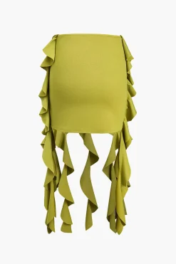 MICAS Skirt Sets-Solid Crop Tank Top And Ruffle Skirt Set GREEN