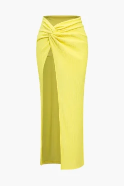 MICAS Skirt Sets|Vacation Sets-Solid Crop Tank Top And Slit Twist Knot Skirt Set
