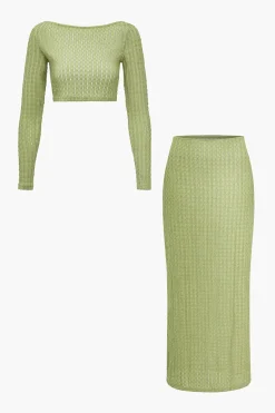 MICAS Skirt Sets-Solid Crossed Backless Top And Skirt Set LIGHT GREEN