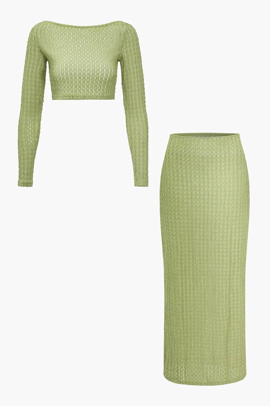 MICAS Skirt Sets-Solid Crossed Backless Top And Skirt Set LIGHT GREEN